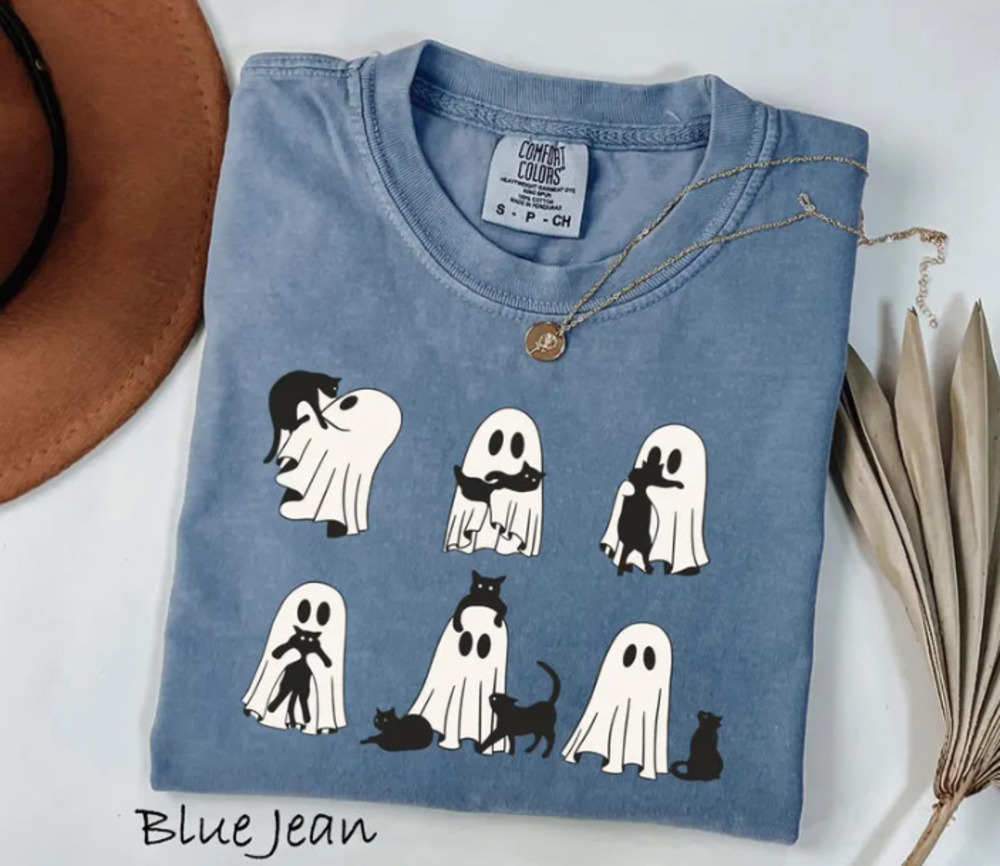 Comfort Colors Black Cat Ghost Shirt, Funny Halloween T-Shirt, Cute Spooky Tee